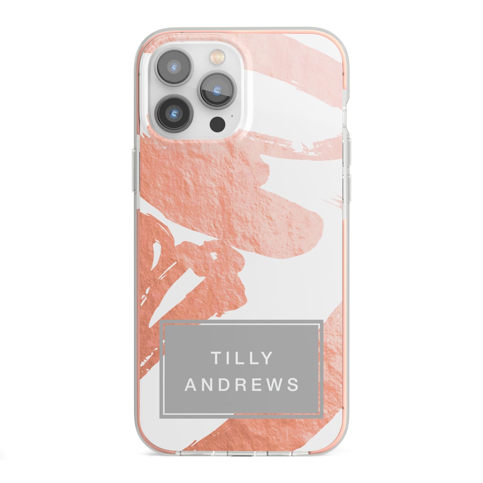 Personalised Rose Gold Leaf Name iPhone 13 Pro Max TPU Impact Case with Pink Edges