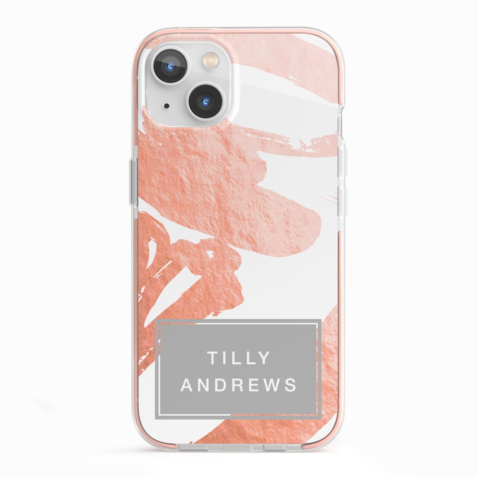 Personalised Rose Gold Leaf Name iPhone 13 TPU Impact Case with Pink Edges