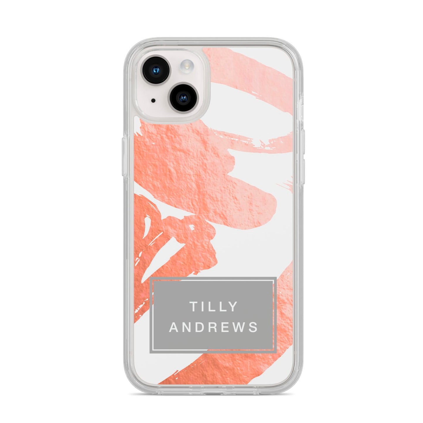 Personalised Rose Gold Leaf Name iPhone 14 Plus Clear Tough Case Starlight