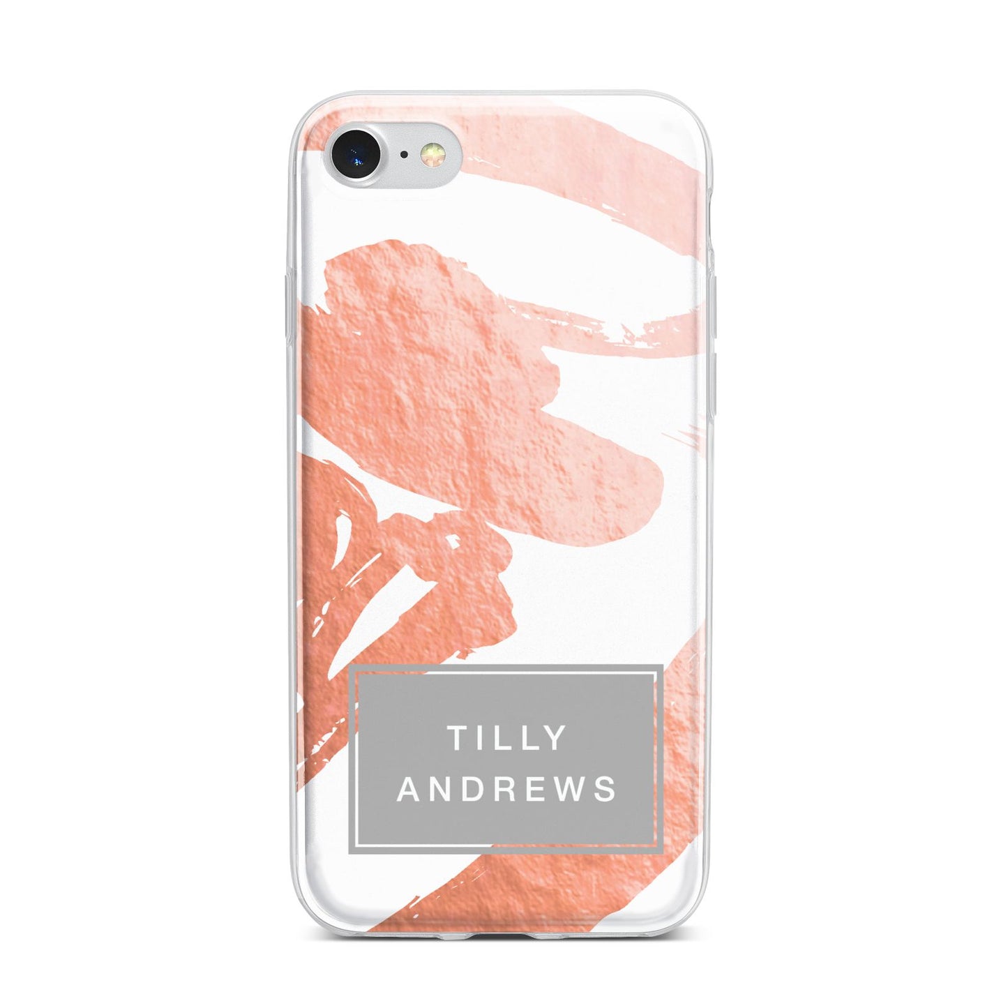 Personalised Rose Gold Leaf Name iPhone 7 Bumper Case on Silver iPhone