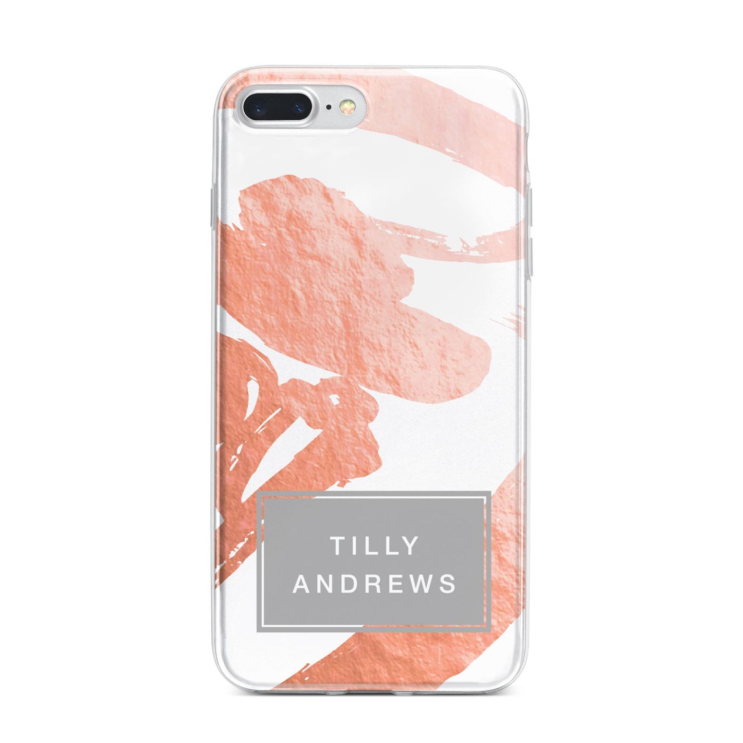 Personalised Rose Gold Leaf Name iPhone 7 Plus Bumper Case on Silver iPhone
