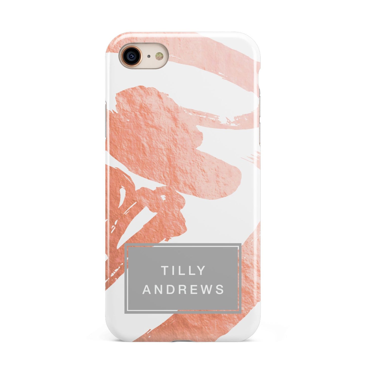 Personalised Rose Gold Leaf Name iPhone 8 3D Tough Case on Gold Phone
