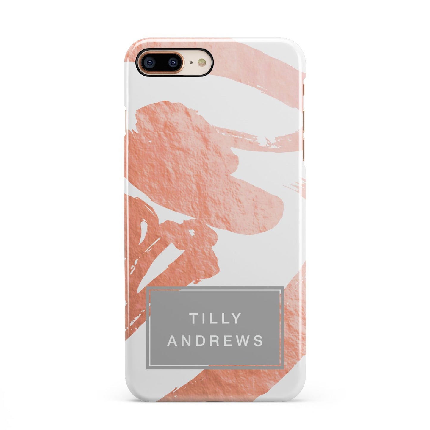 Personalised Rose Gold Leaf Name iPhone 8 Plus 3D Snap Case on Gold Phone