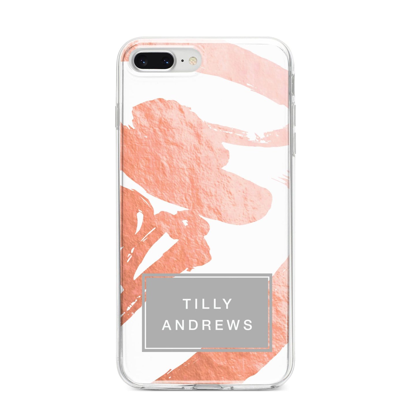 Personalised Rose Gold Leaf Name iPhone 8 Plus Bumper Case on Silver iPhone
