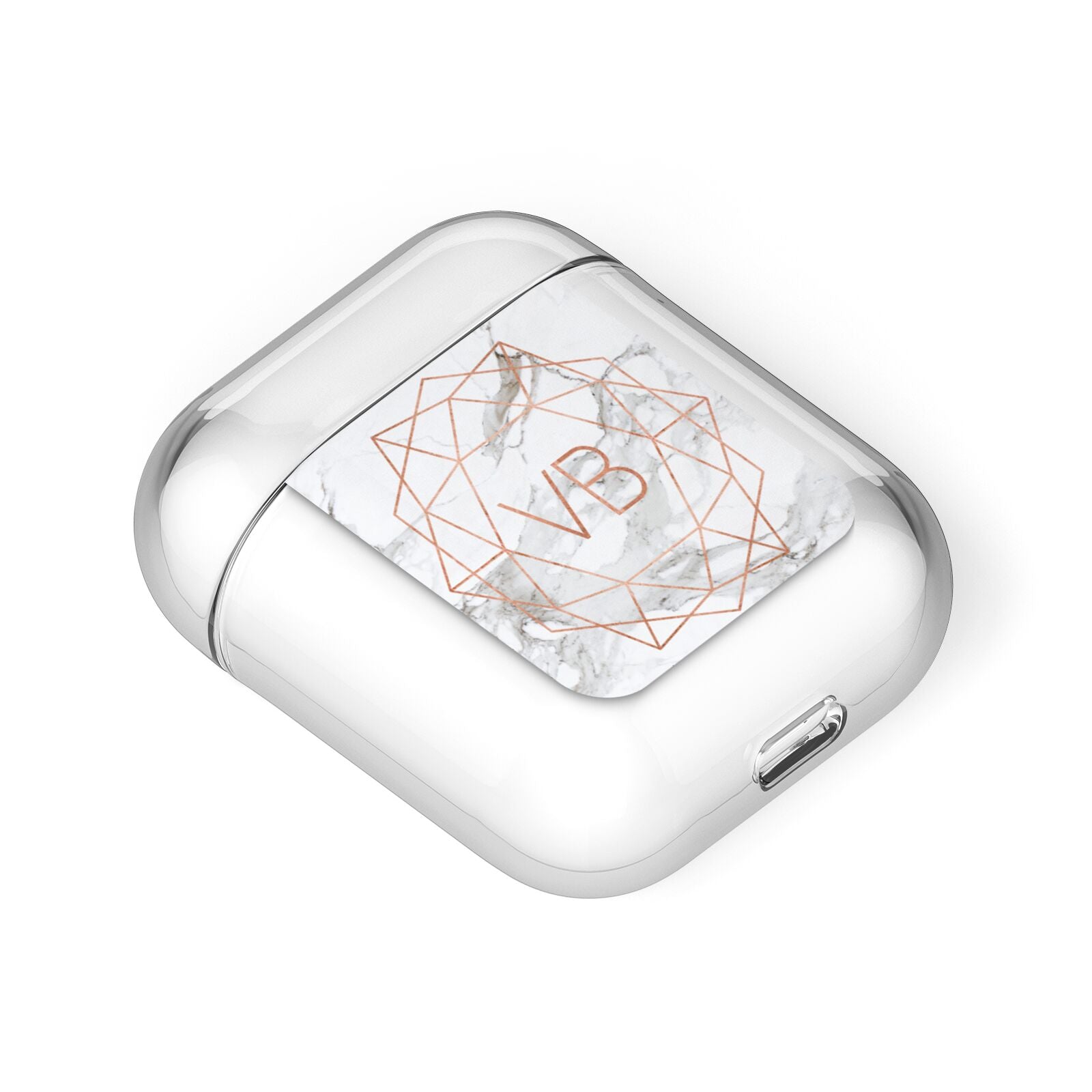 Personalised Rose Gold Marble Initials AirPods Case Laid Flat