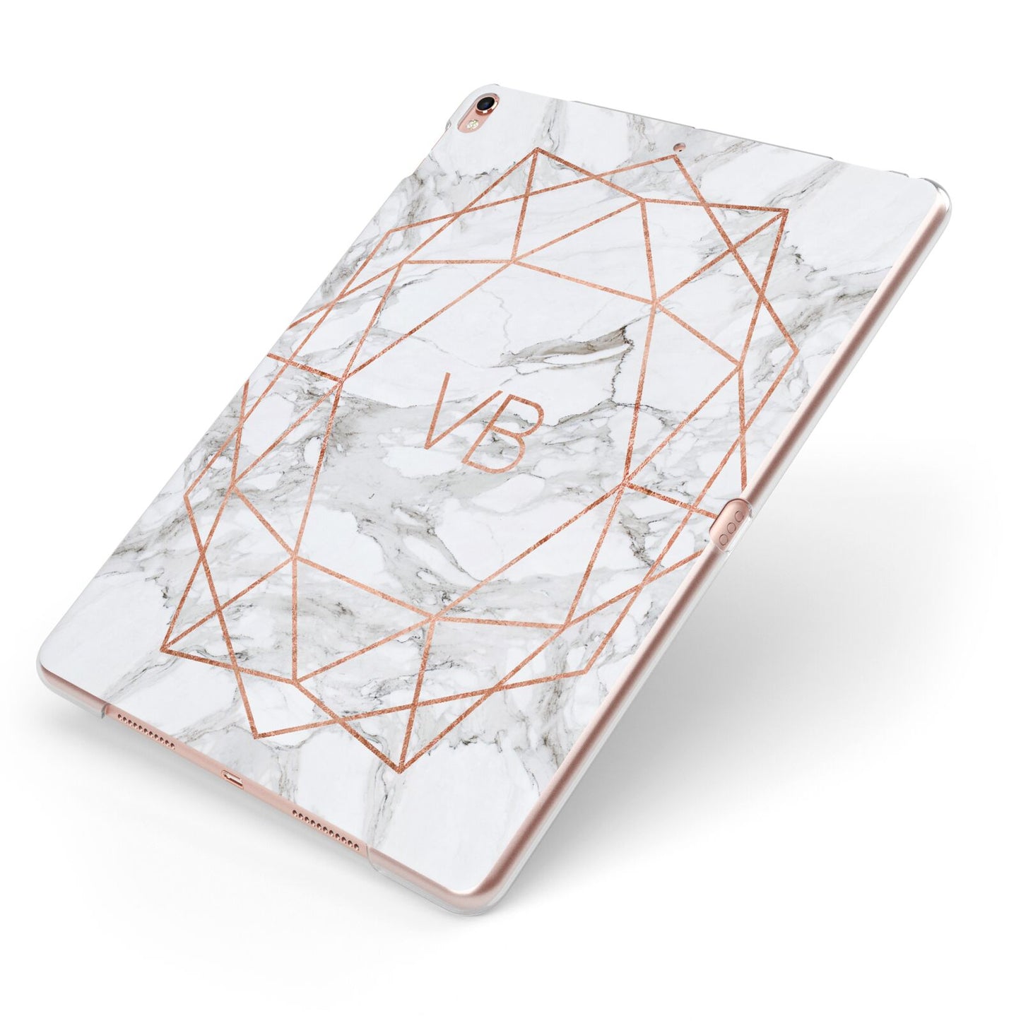 Personalised Rose Gold Marble Initials Apple iPad Case on Rose Gold iPad Side View