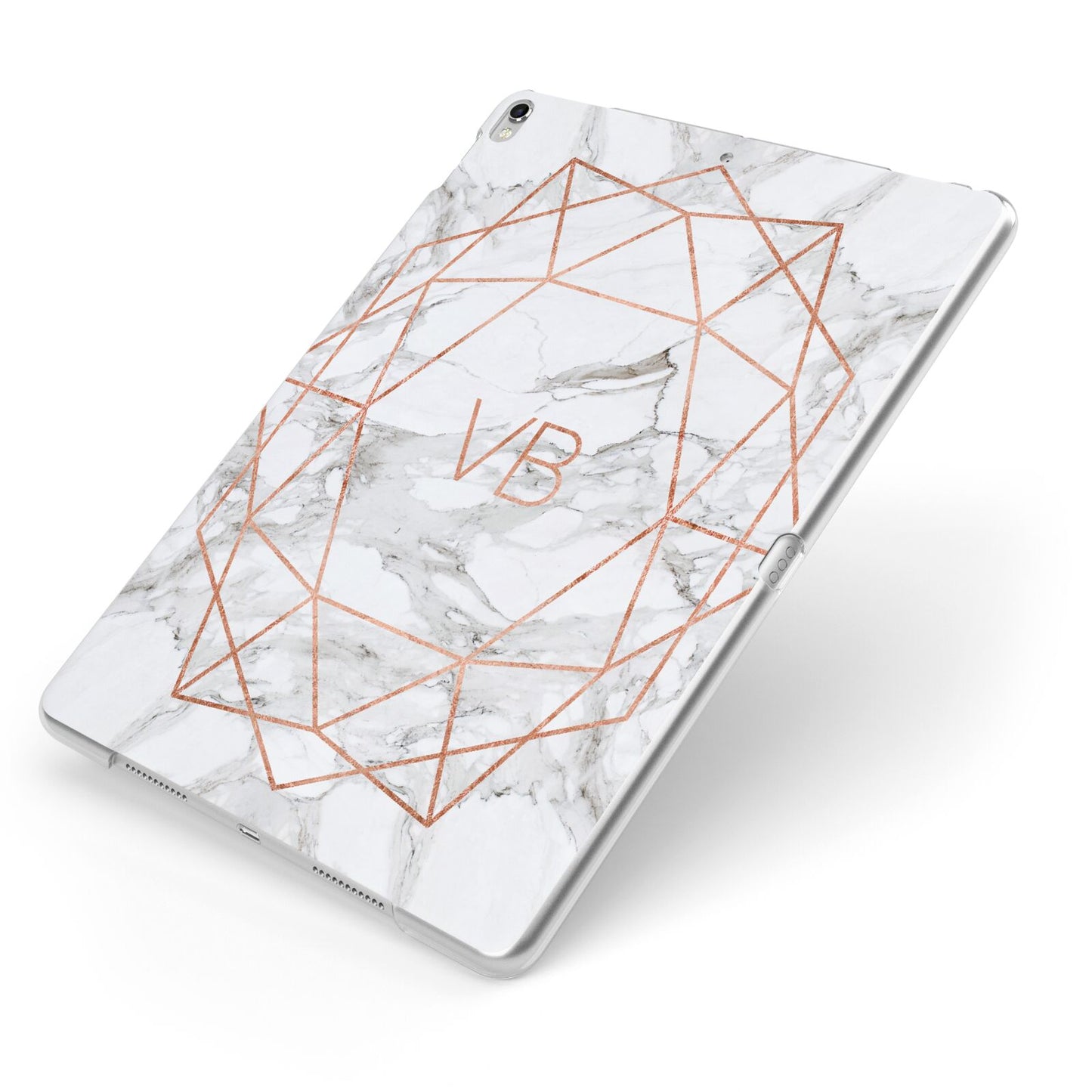 Personalised Rose Gold Marble Initials Apple iPad Case on Silver iPad Side View
