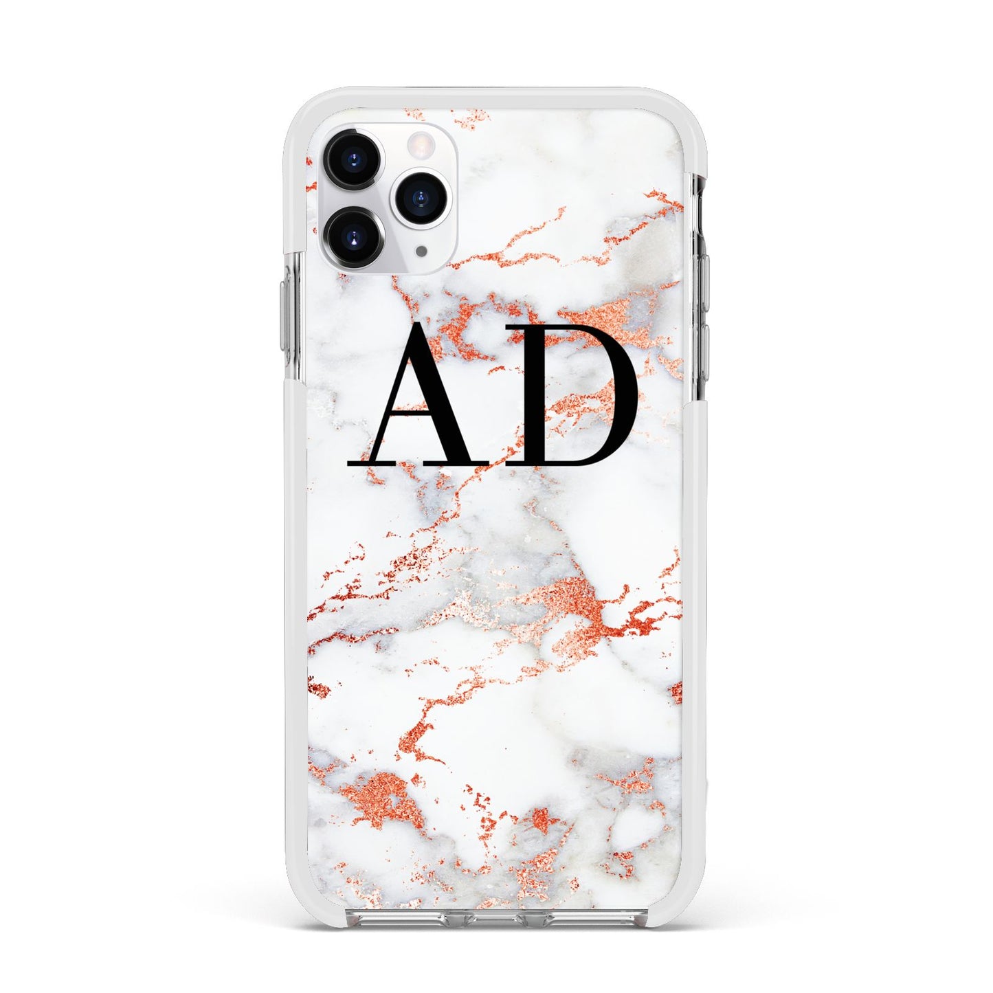 Personalised Rose Gold Marble Initials Apple iPhone 11 Pro Max in Silver with White Impact Case