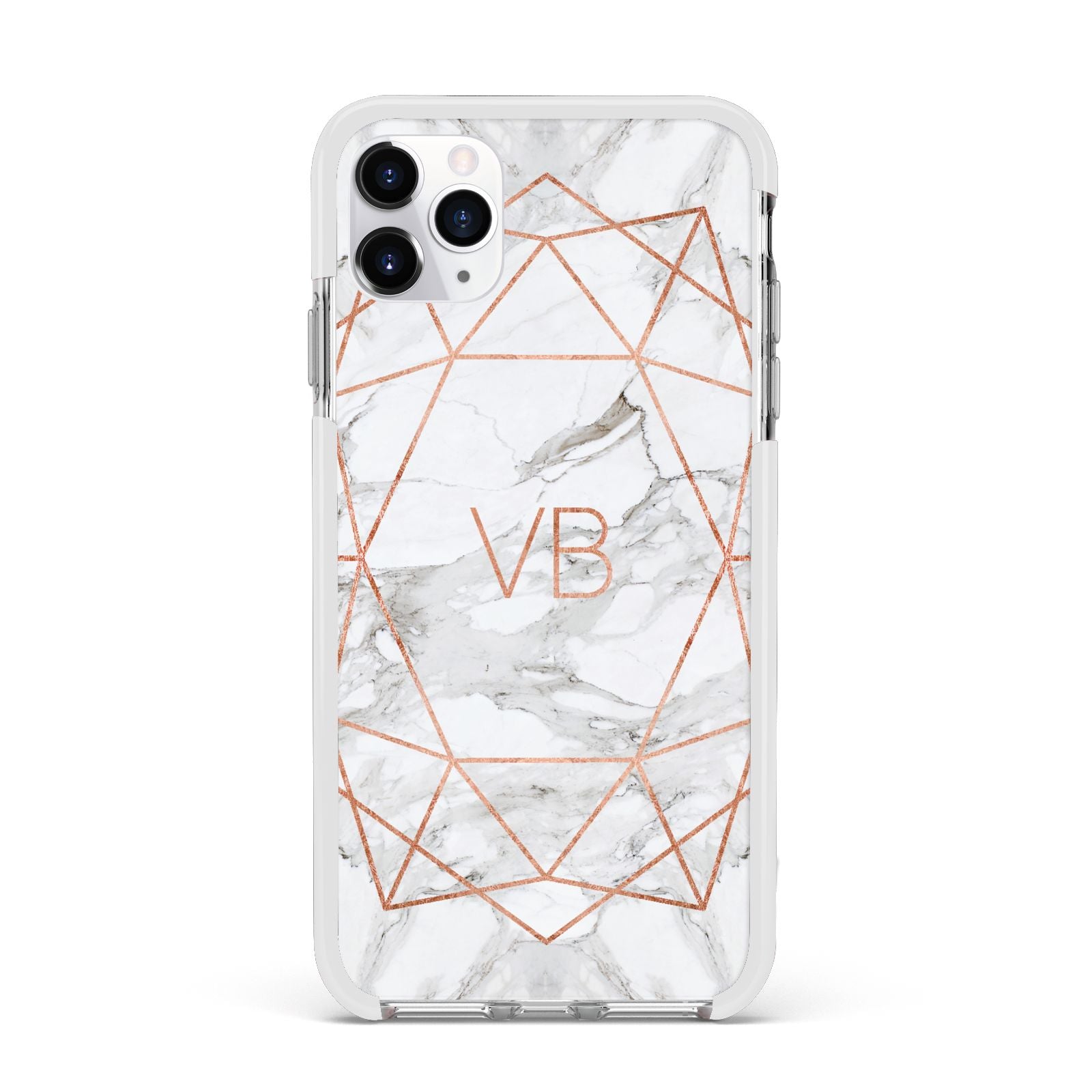 Personalised Rose Gold Marble Initials Apple iPhone 11 Pro Max in Silver with White Impact Case