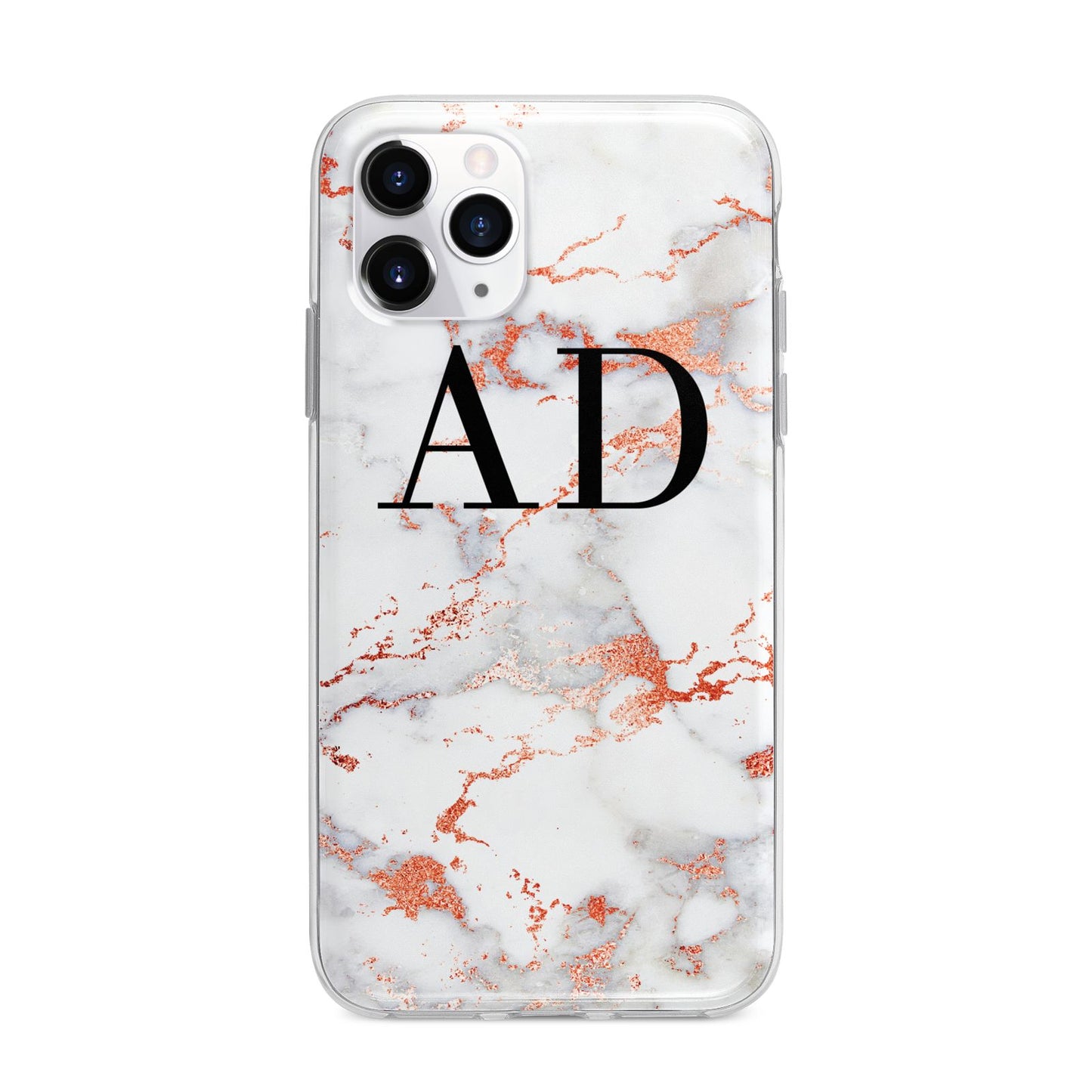 Personalised Rose Gold Marble Initials Apple iPhone 11 Pro in Silver with Bumper Case