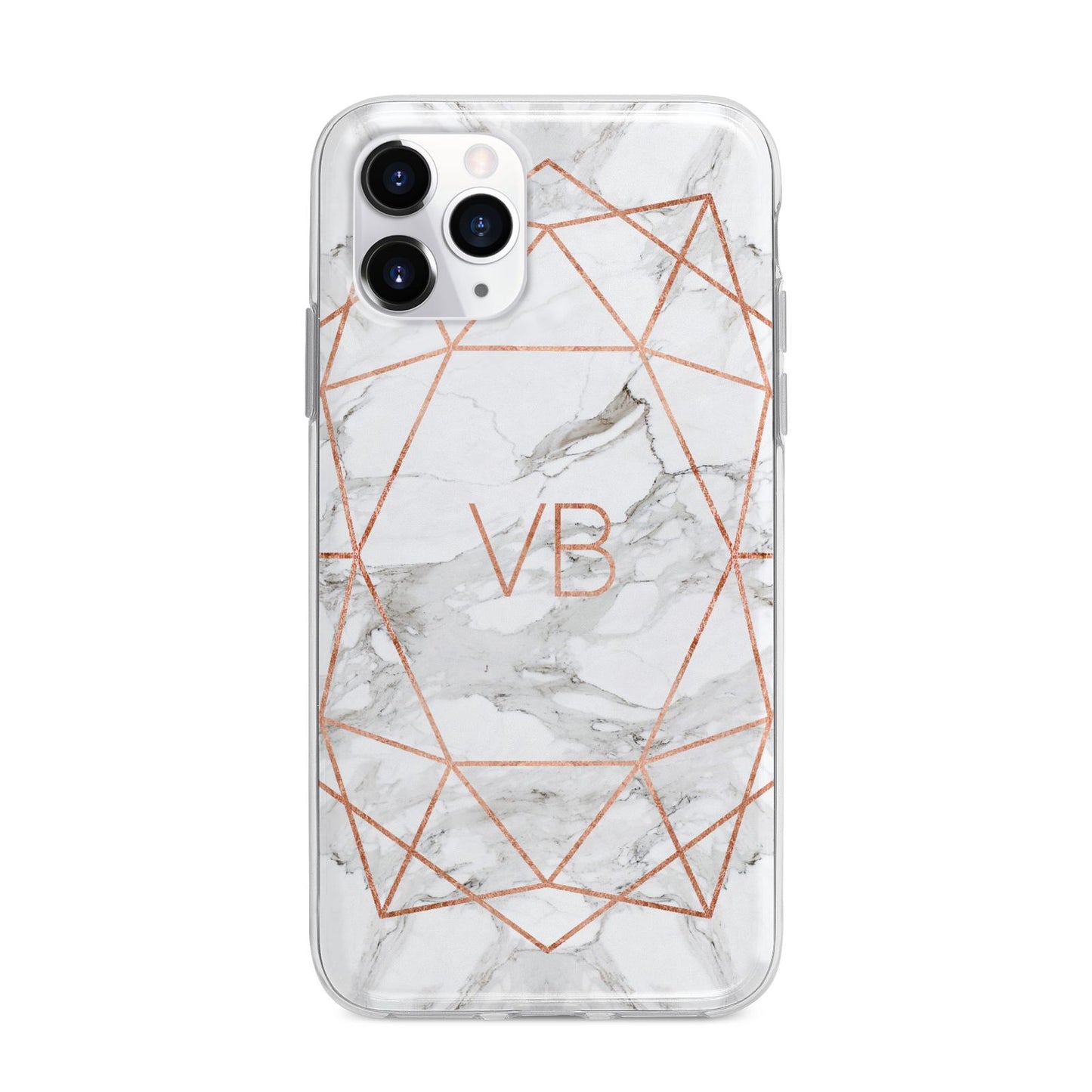 Personalised Rose Gold Marble Initials Apple iPhone 11 Pro in Silver with Bumper Case