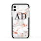 Personalised Rose Gold Marble Initials Apple iPhone 11 in White with Black Impact Case