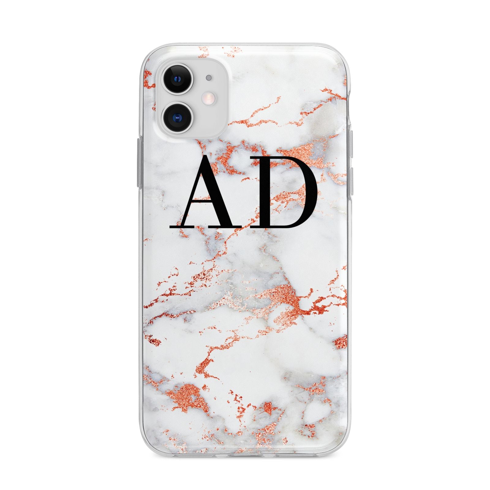 Personalised Rose Gold Marble Initials Apple iPhone 11 in White with Bumper Case