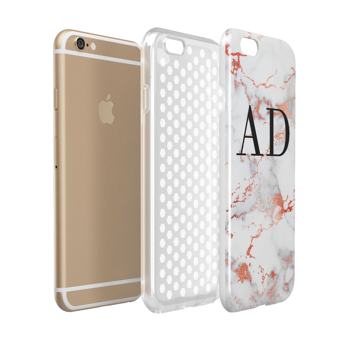 Personalised Rose Gold Marble Initials Apple iPhone 6 3D Tough Case Expanded view
