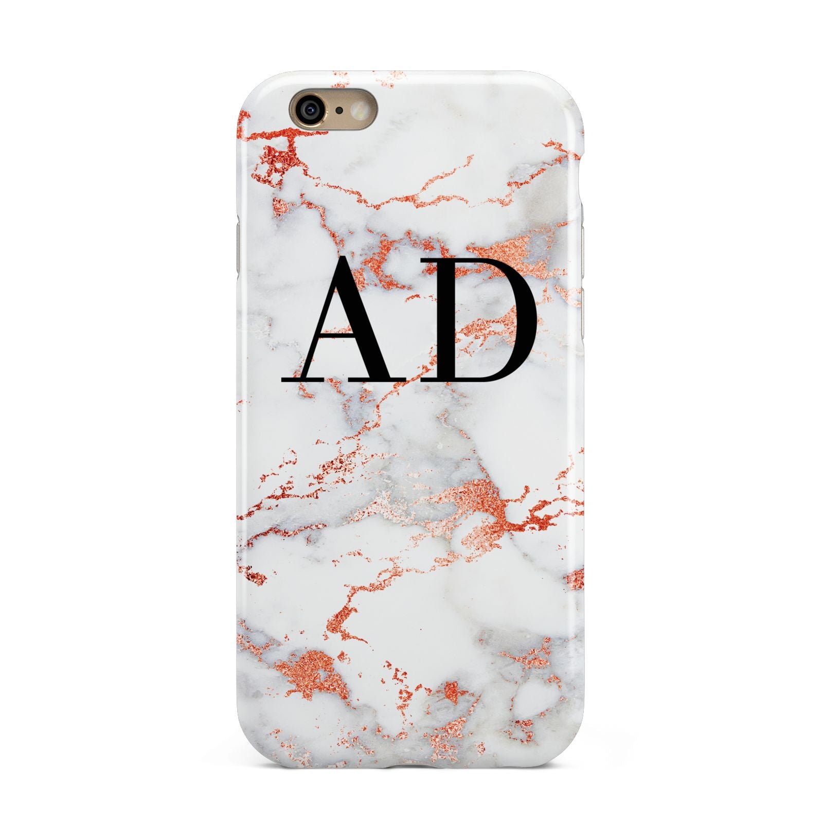 Personalised Rose Gold Marble Initials Apple iPhone 6 3D Tough Case