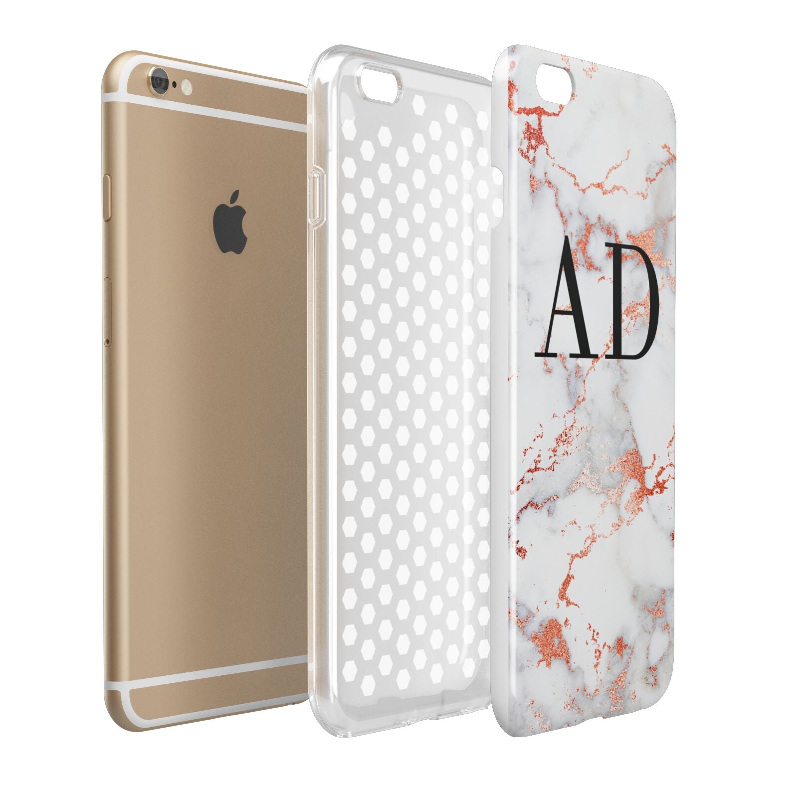 Personalised Rose Gold Marble Initials Apple iPhone 6 Plus 3D Tough Case Expand Detail Image