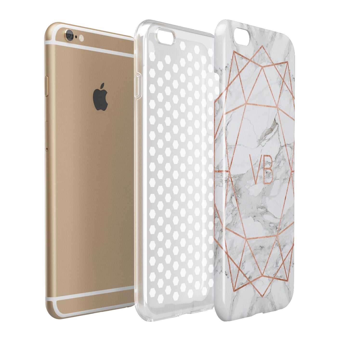 Personalised Rose Gold Marble Initials Apple iPhone 6 Plus 3D Tough Case Expand Detail Image