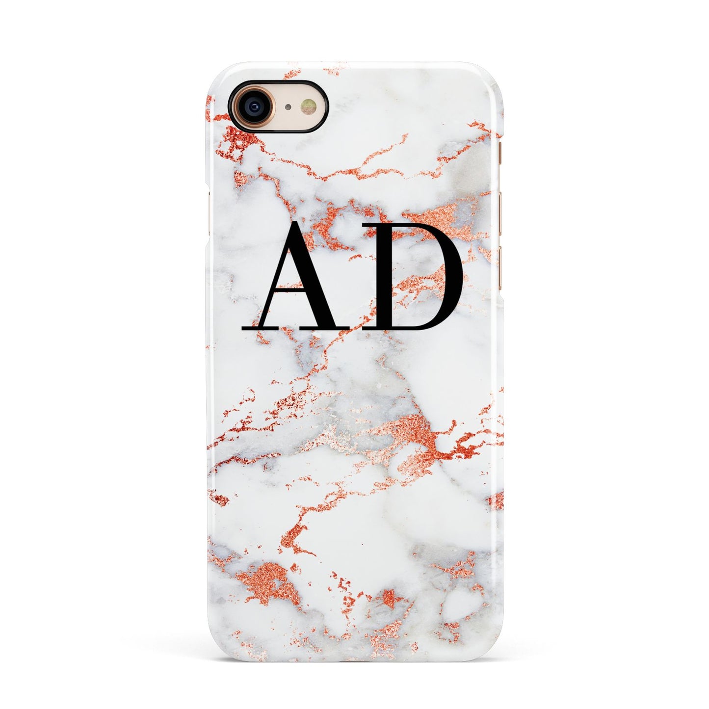 Personalised Rose Gold Marble Initials Apple iPhone 7 8 3D Snap Case