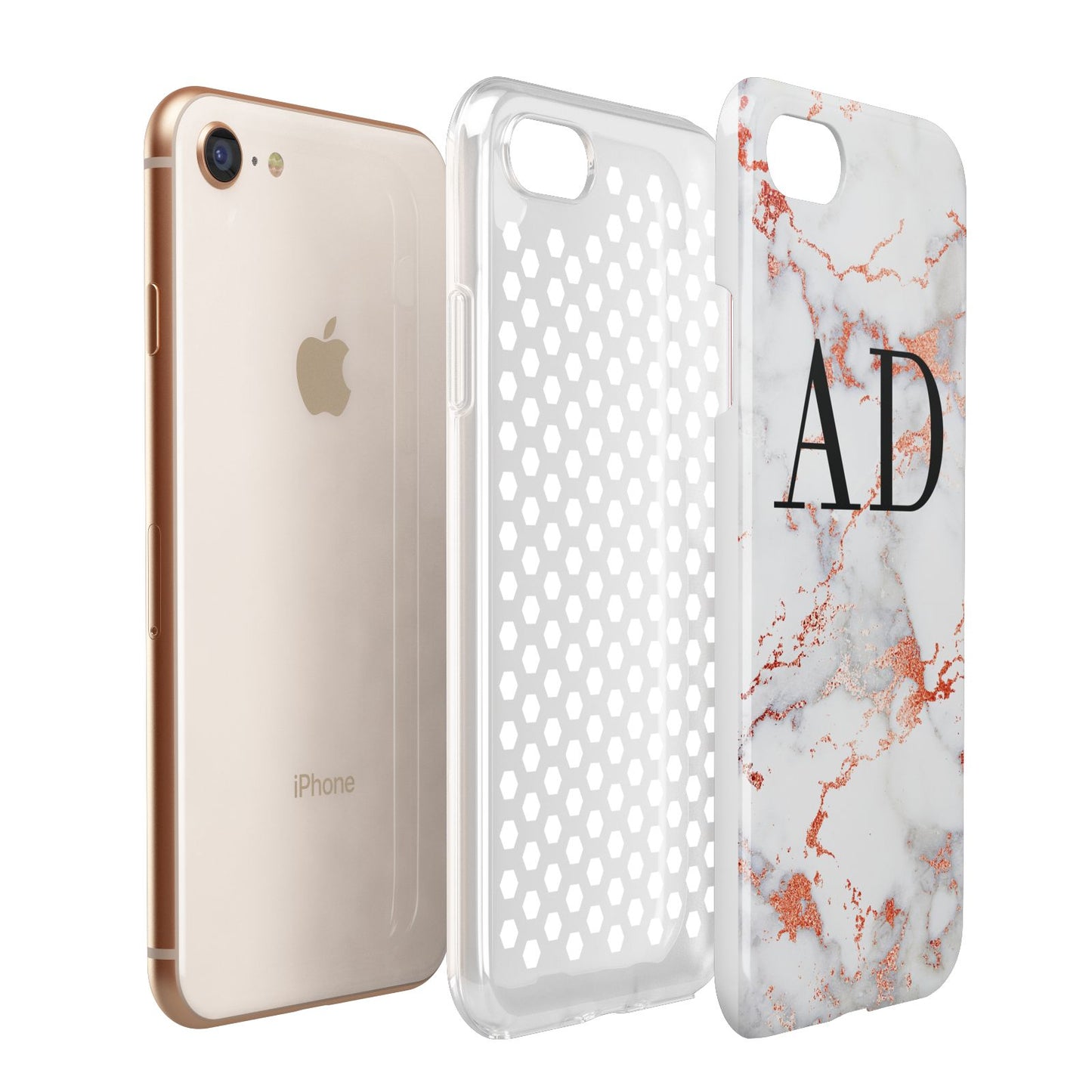 Personalised Rose Gold Marble Initials Apple iPhone 7 8 3D Tough Case Expanded View