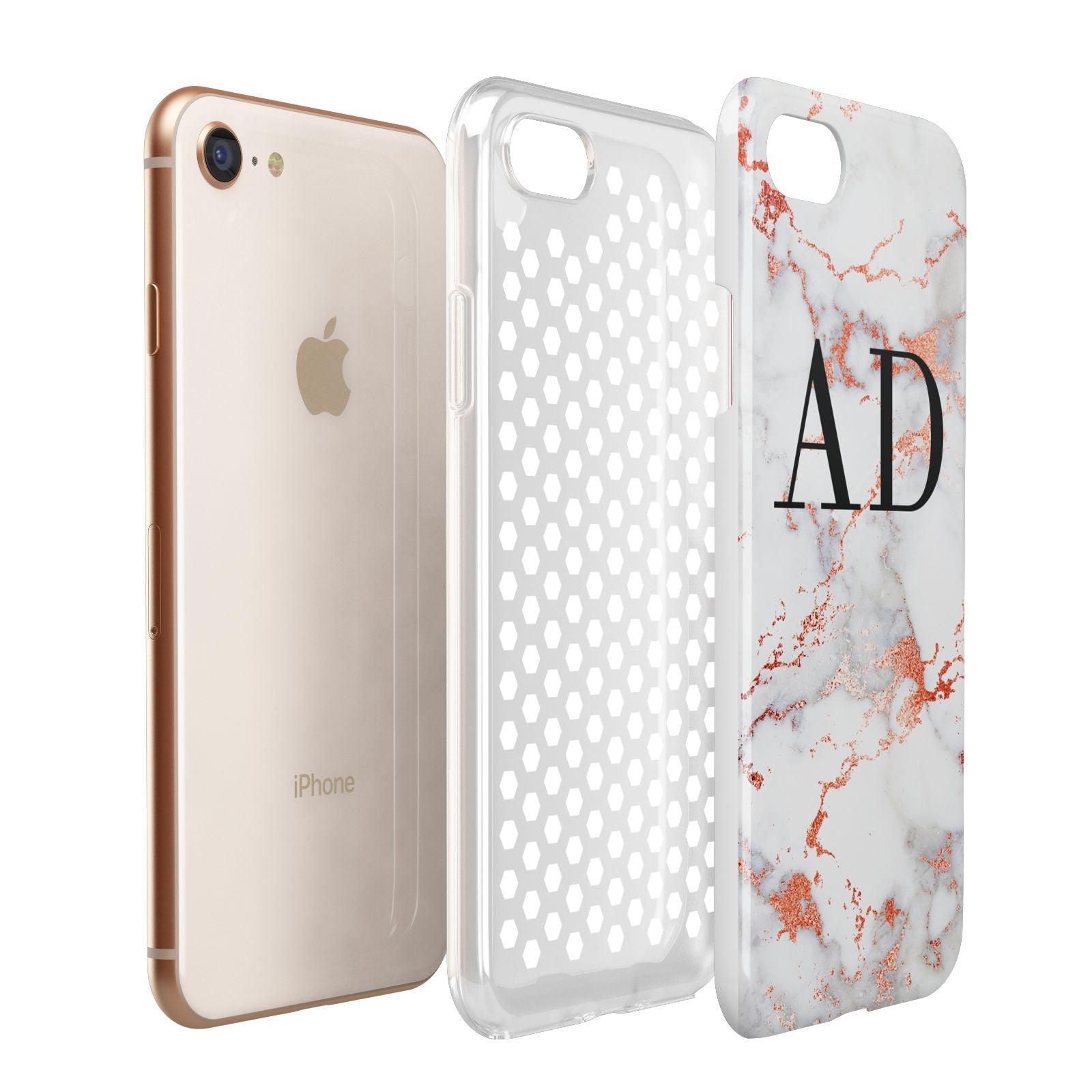 Personalised Rose Gold Marble Initials Apple iPhone 7 8 3D Tough Case Expanded View