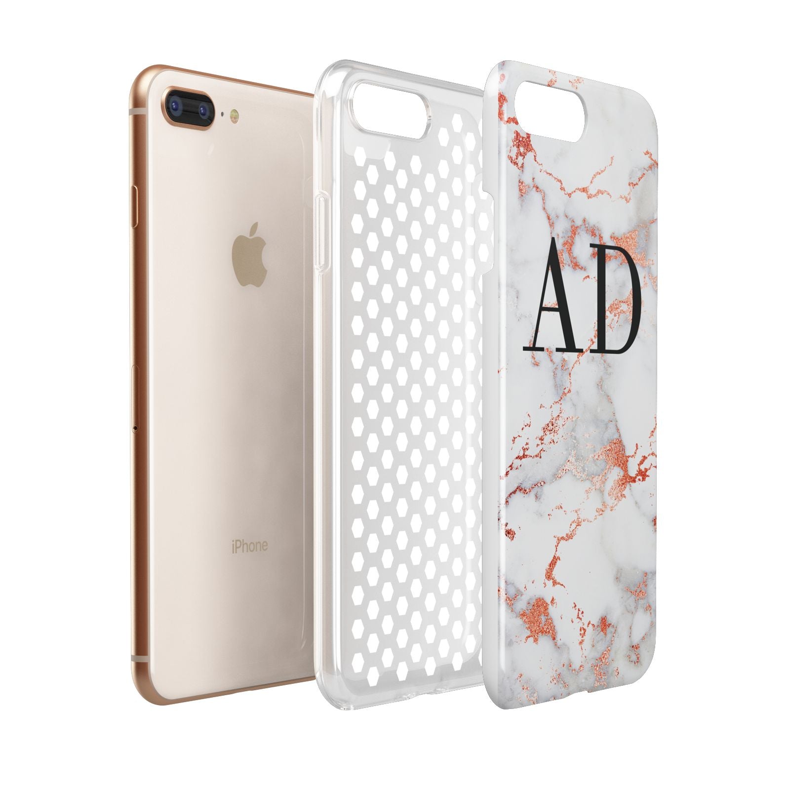 Personalised Rose Gold Marble Initials Apple iPhone 7 8 Plus 3D Tough Case Expanded View