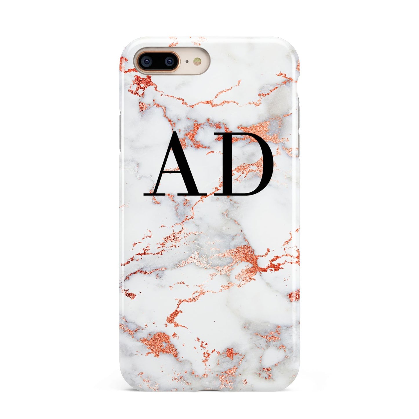 Personalised Rose Gold Marble Initials Apple iPhone 7 8 Plus 3D Tough Case