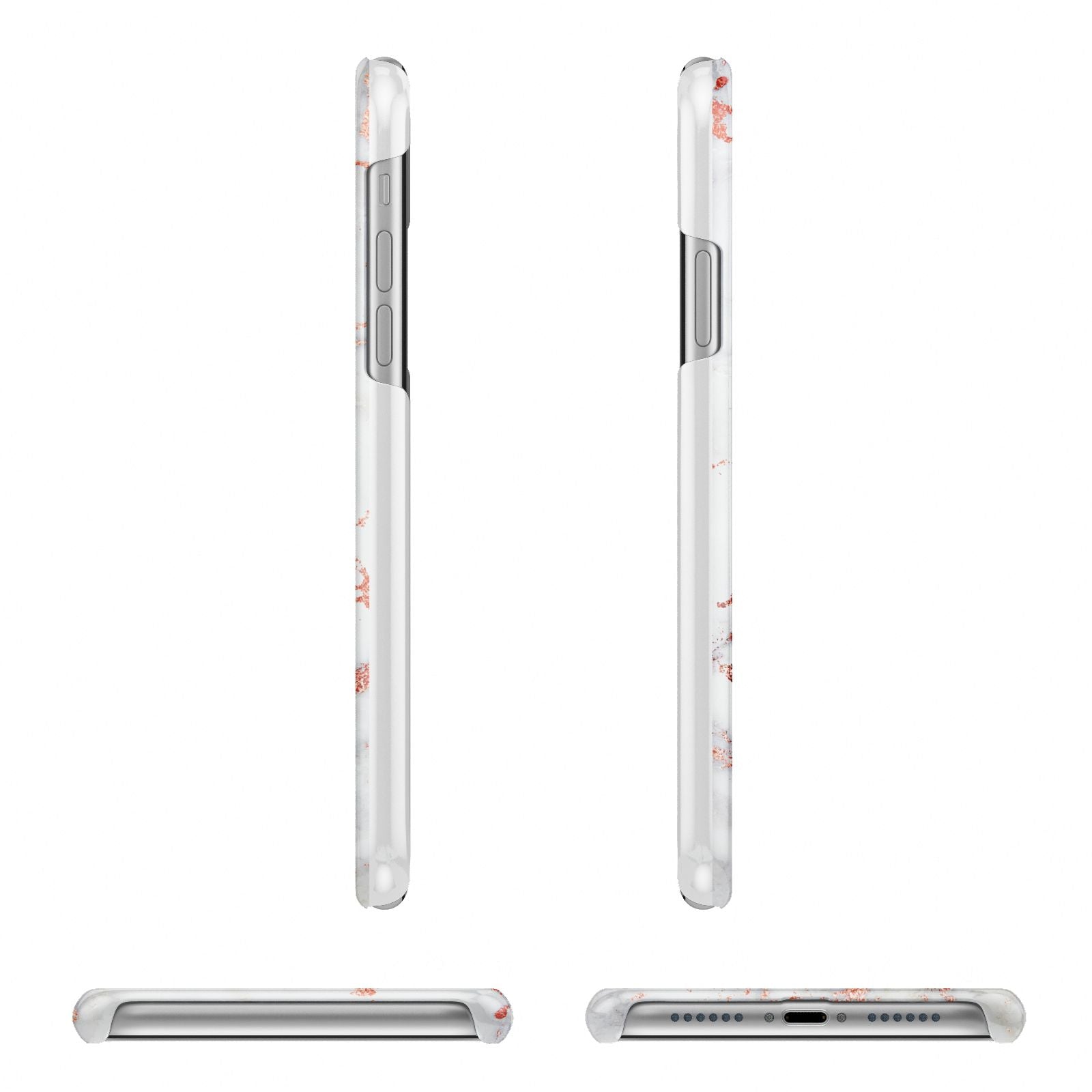 Personalised Rose Gold Marble Initials Apple iPhone XR 3D Wrap Snap Case Angled Images on White Phone