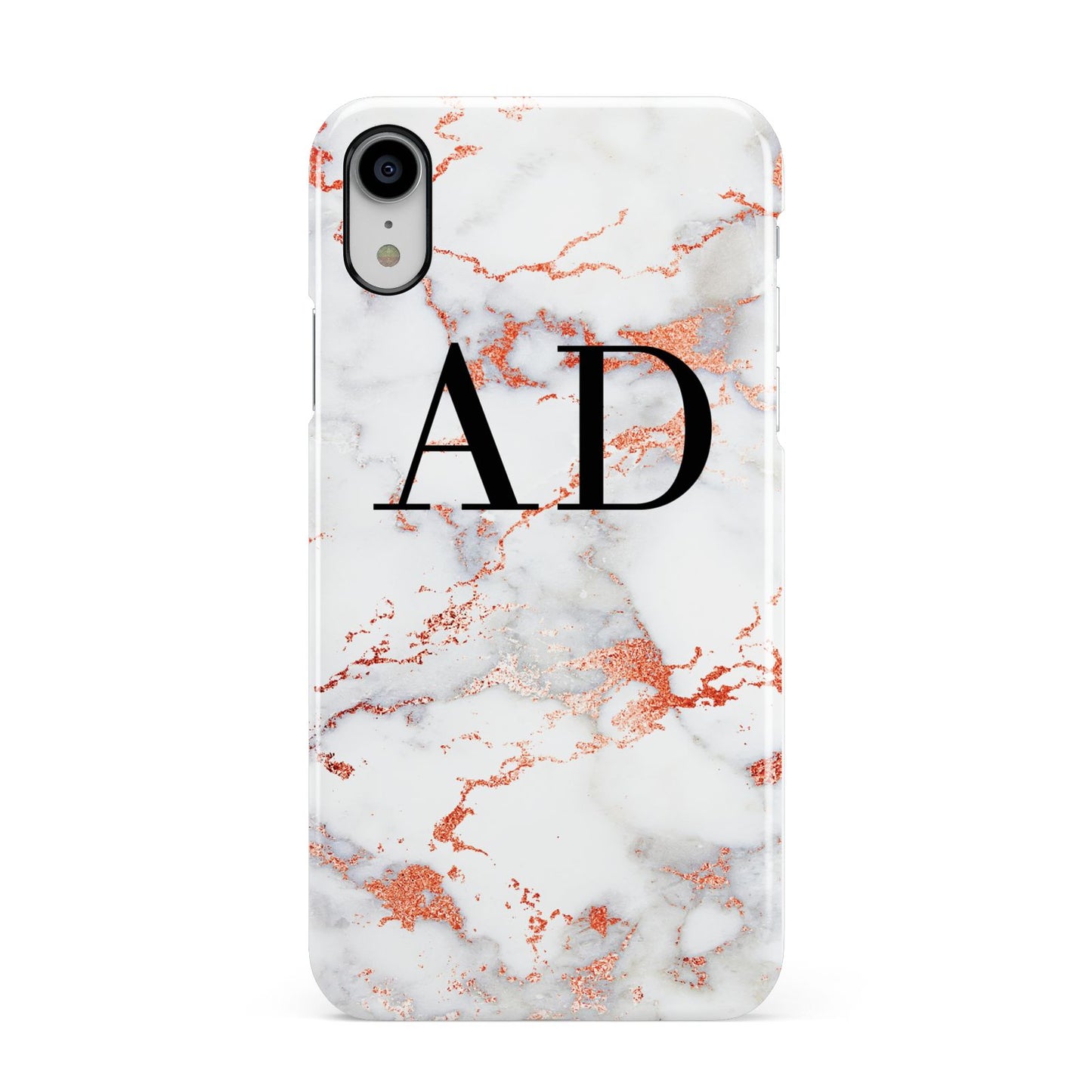 Personalised Rose Gold Marble Initials Apple iPhone XR White 3D Snap Case