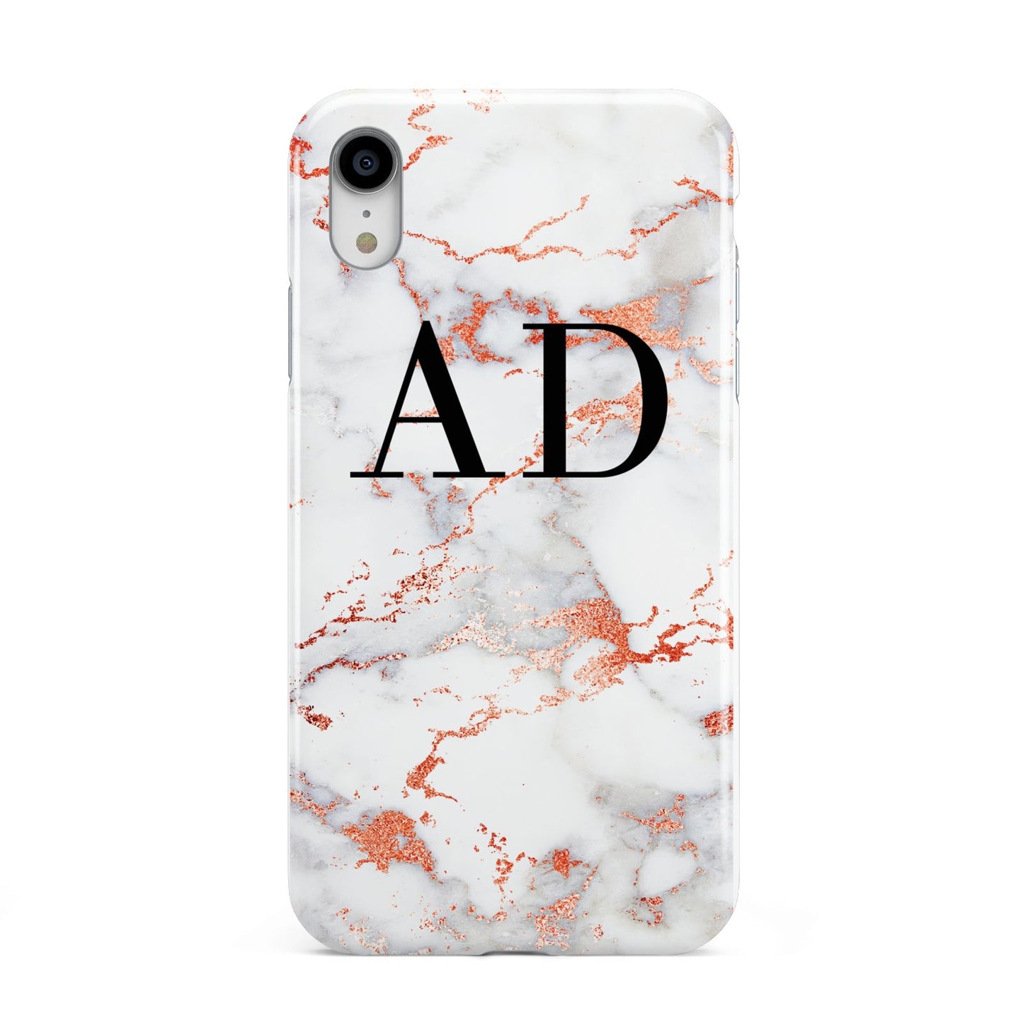 Personalised Rose Gold Marble Initials Apple iPhone XR White 3D Tough Case