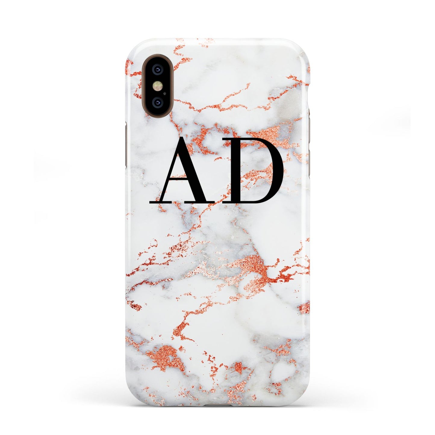Personalised Rose Gold Marble Initials Apple iPhone XS 3D Tough