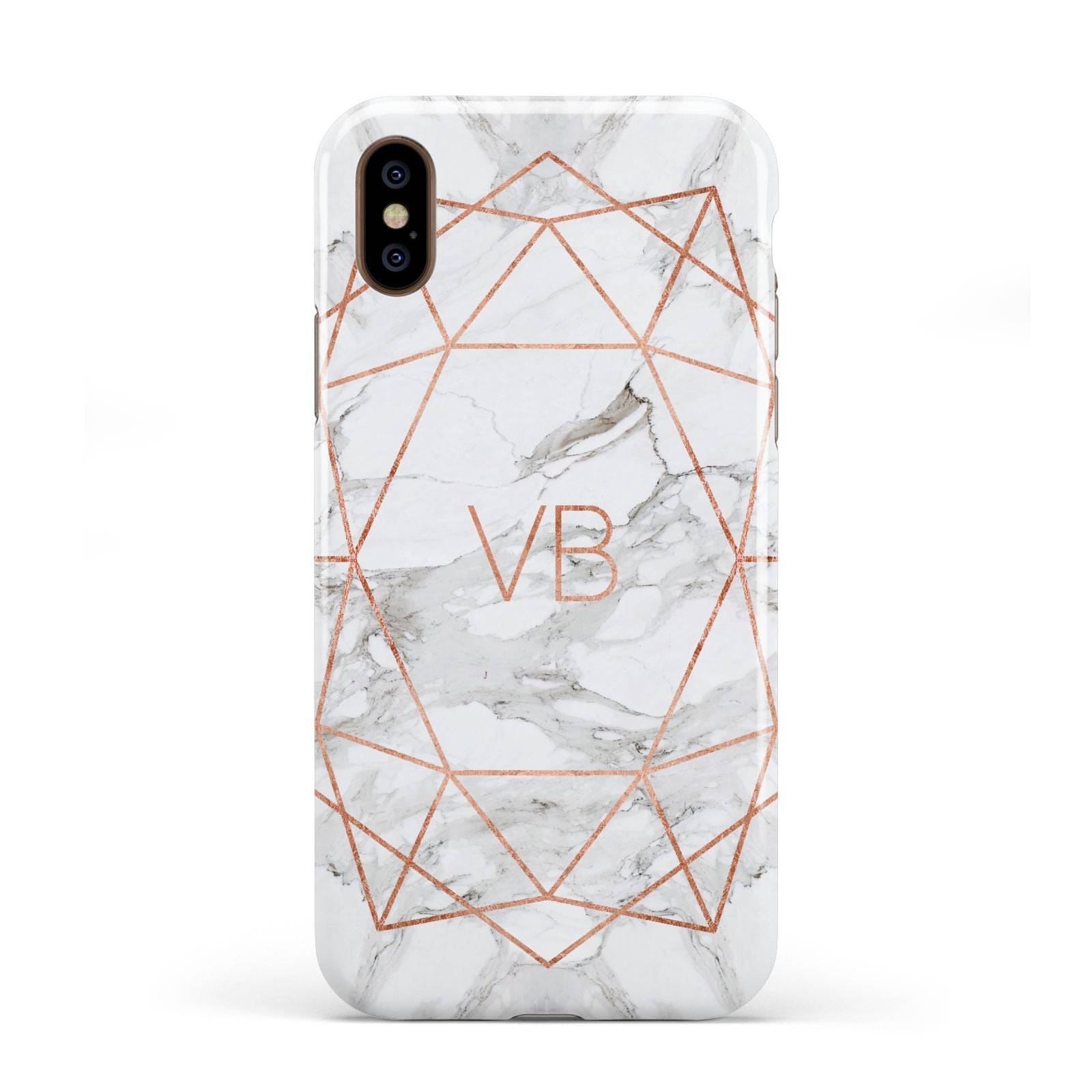 Personalised Rose Gold Marble Initials Apple iPhone XS 3D Tough