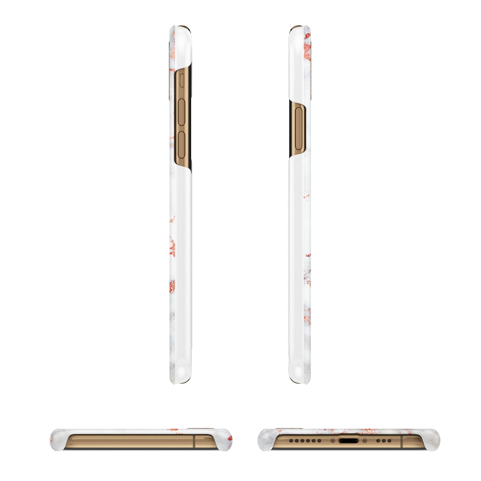 Personalised Rose Gold Marble Initials Apple iPhone Xs 3D Wrap Snap Case Angled Images