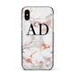 Personalised Rose Gold Marble Initials Apple iPhone Xs Impact Case Black Edge on Gold Phone