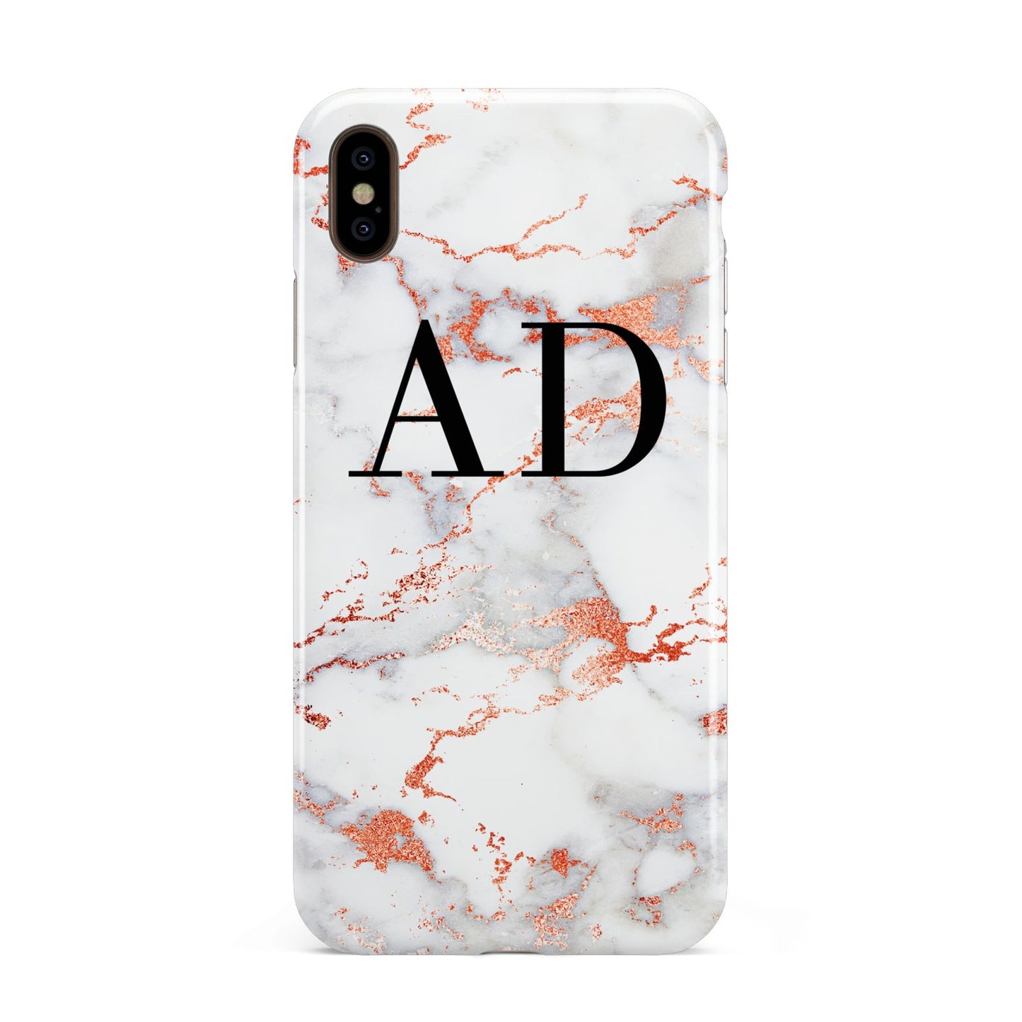 Personalised Rose Gold Marble Initials Apple iPhone Xs Max 3D Tough Case