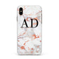 Personalised Rose Gold Marble Initials Apple iPhone Xs Max Impact Case White Edge on Gold Phone