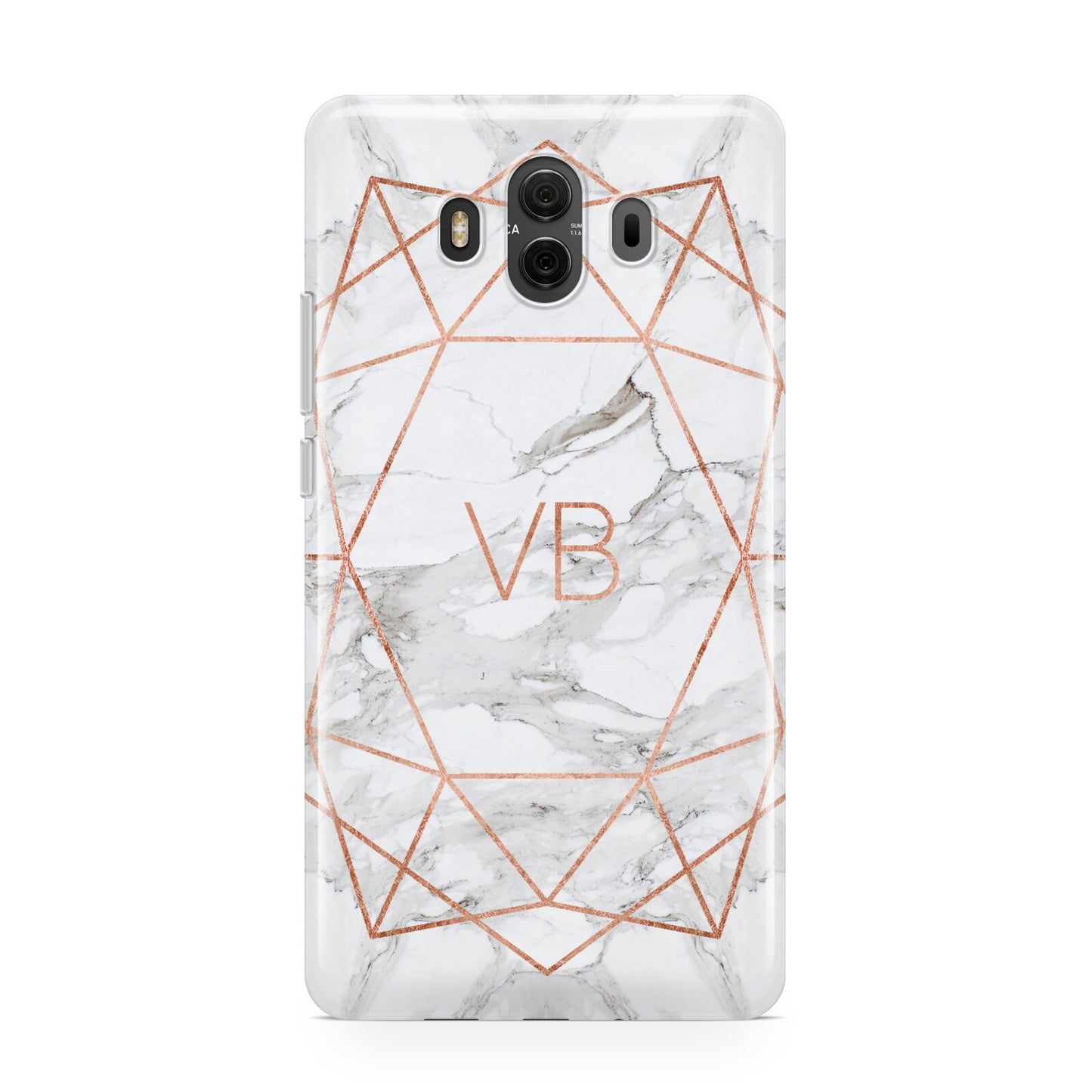 Personalised Rose Gold Marble Initials Huawei Mate 10 Protective Phone Case