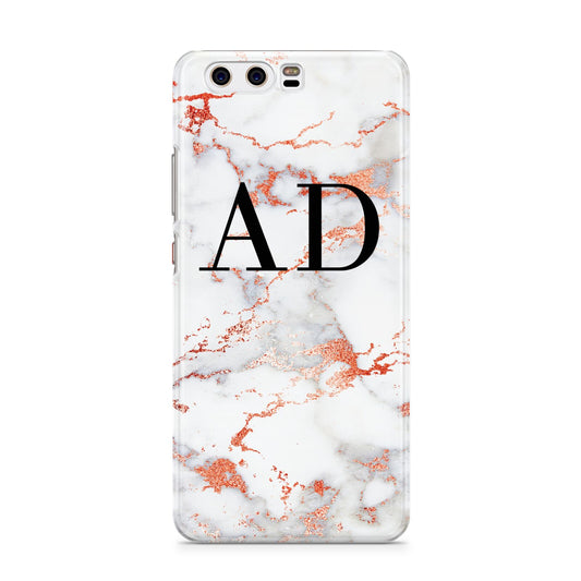 Personalised Rose Gold Marble Initials Huawei P10 Phone Case