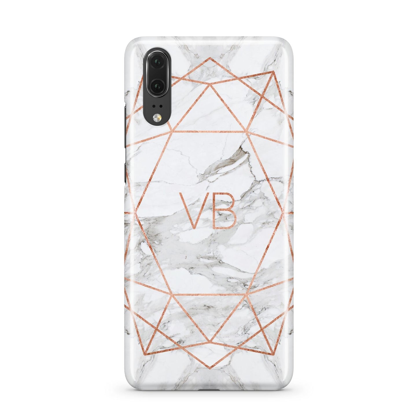 Personalised Rose Gold Marble Initials Huawei P20 Phone Case