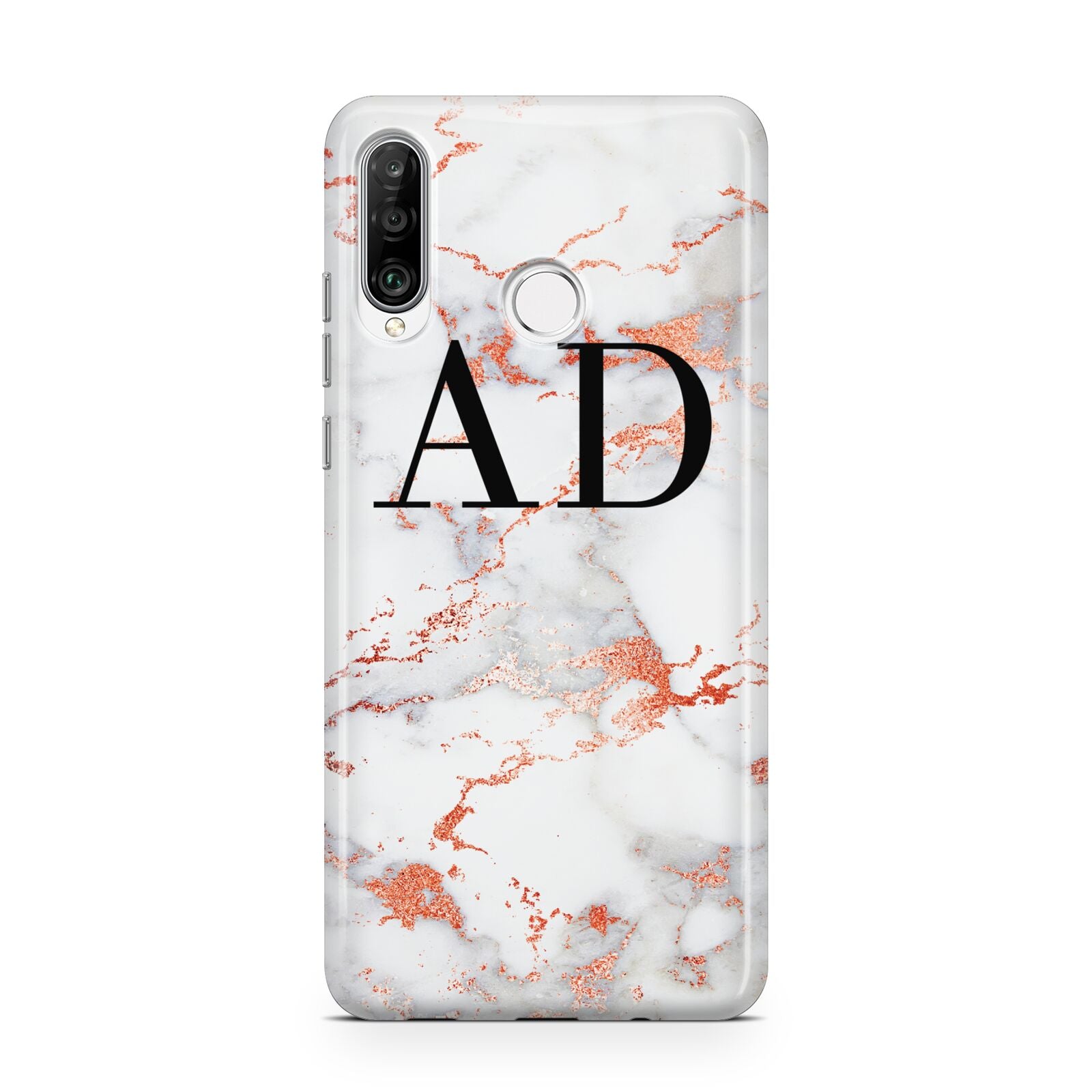 Personalised Rose Gold Marble Initials Huawei P30 Lite Phone Case