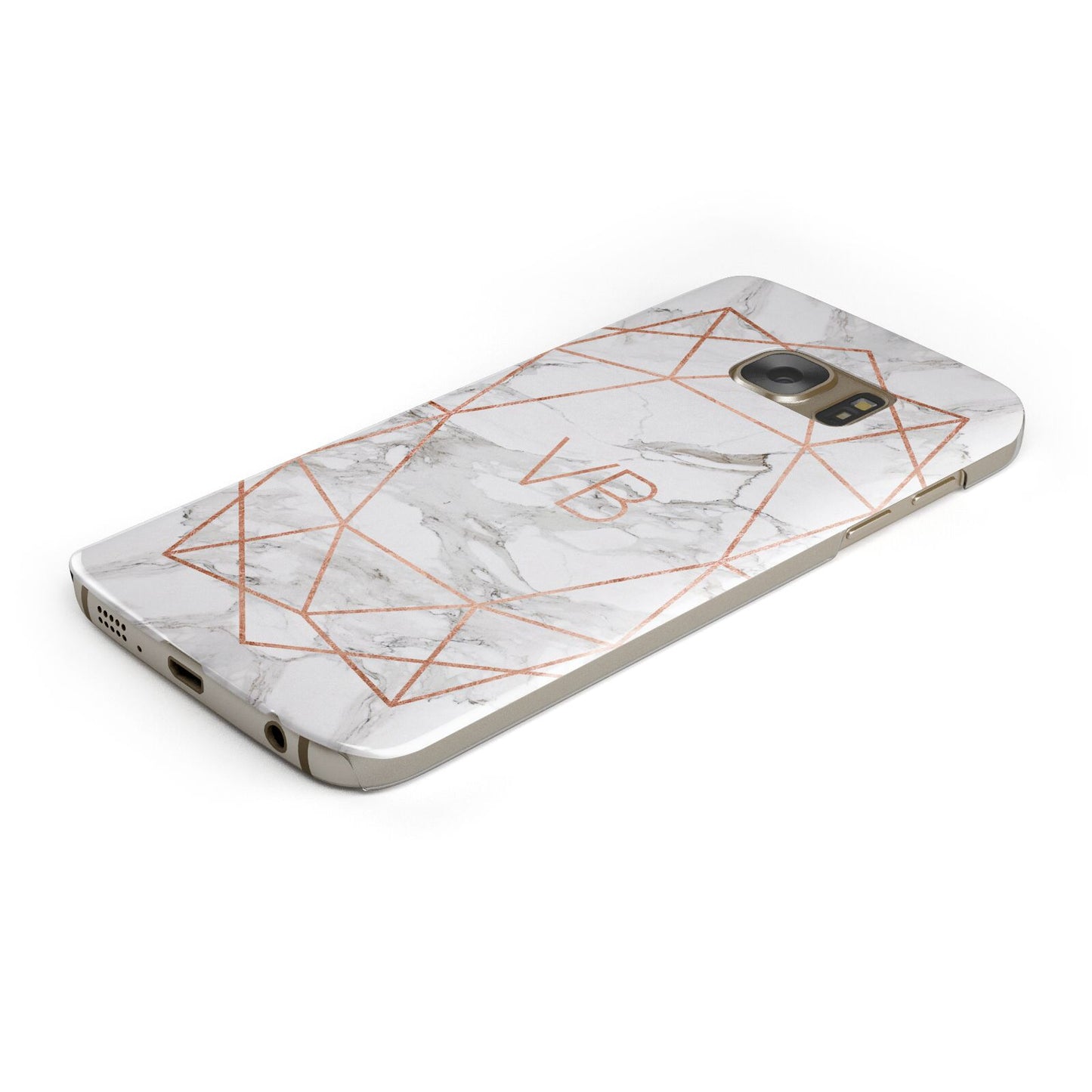 Personalised Rose Gold Marble Initials Protective Samsung Galaxy Case Angled Image