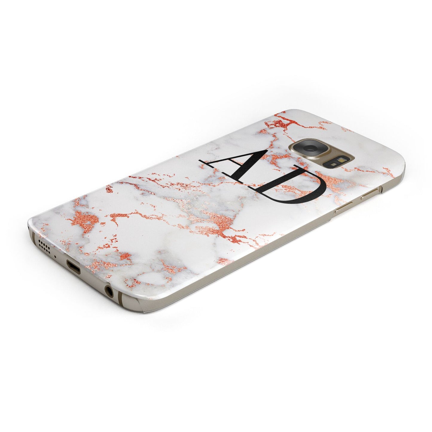 Personalised Rose Gold Marble Initials Protective Samsung Galaxy Case Angled Image