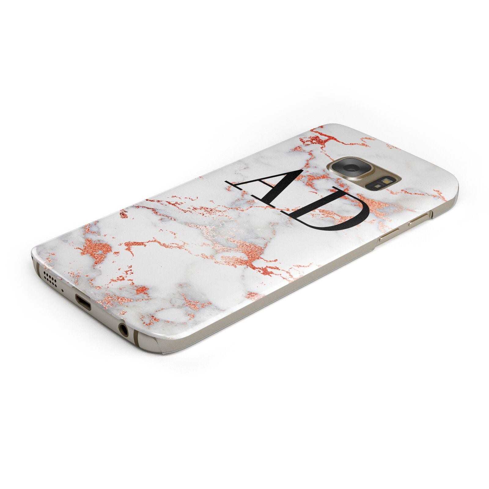 Personalised Rose Gold Marble Initials Protective Samsung Galaxy Case Angled Image