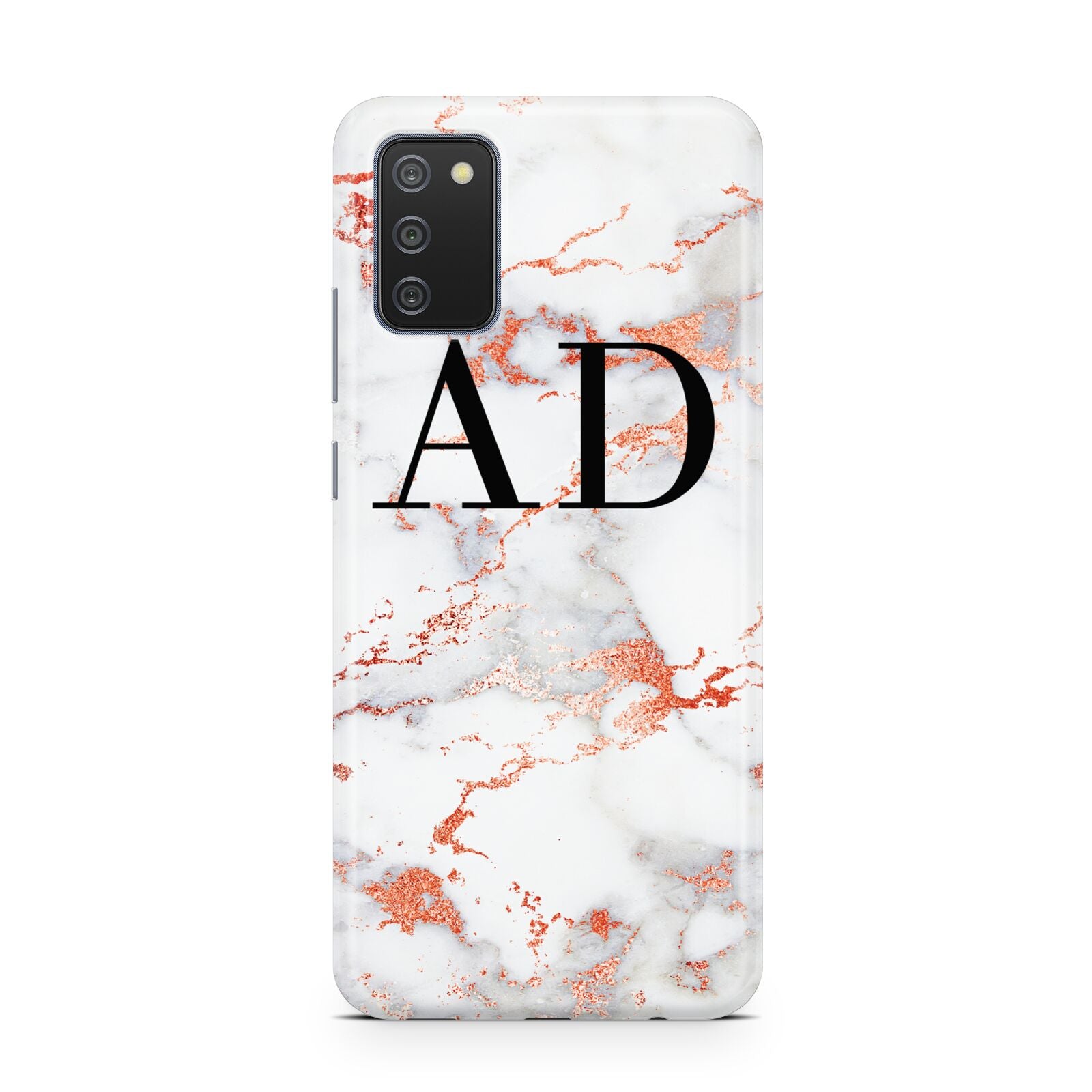 Personalised Rose Gold Marble Initials Samsung A02s Case