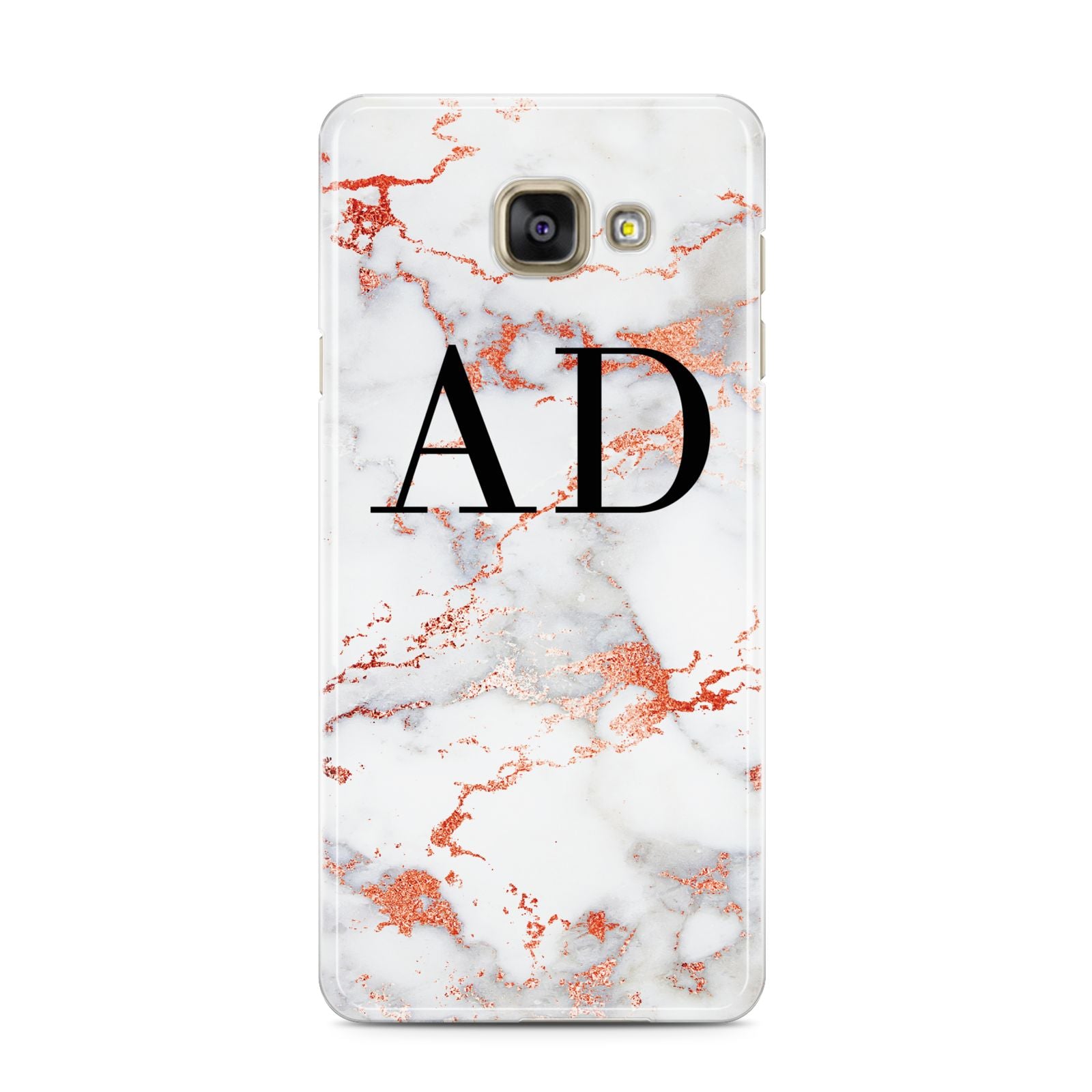 Personalised Rose Gold Marble Initials Samsung Galaxy A3 2016 Case on gold phone