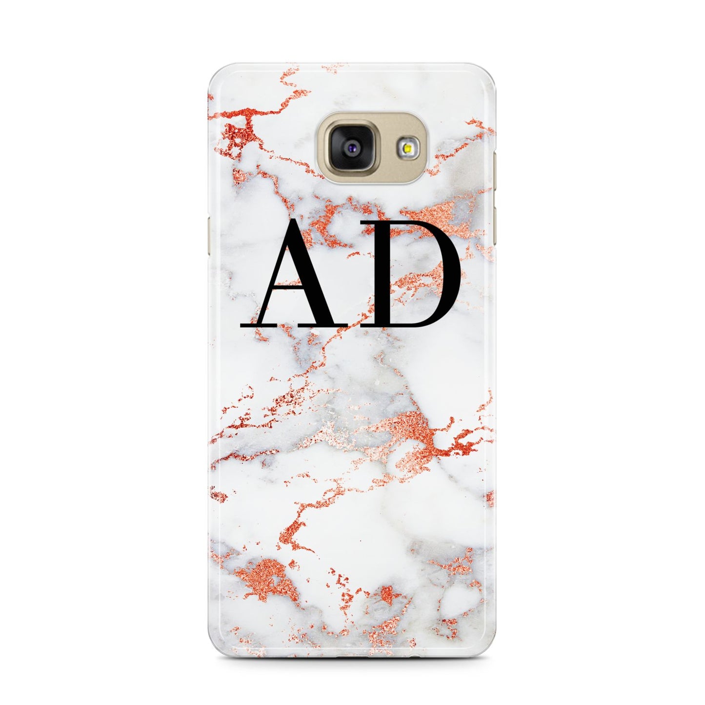 Personalised Rose Gold Marble Initials Samsung Galaxy A7 2016 Case on gold phone