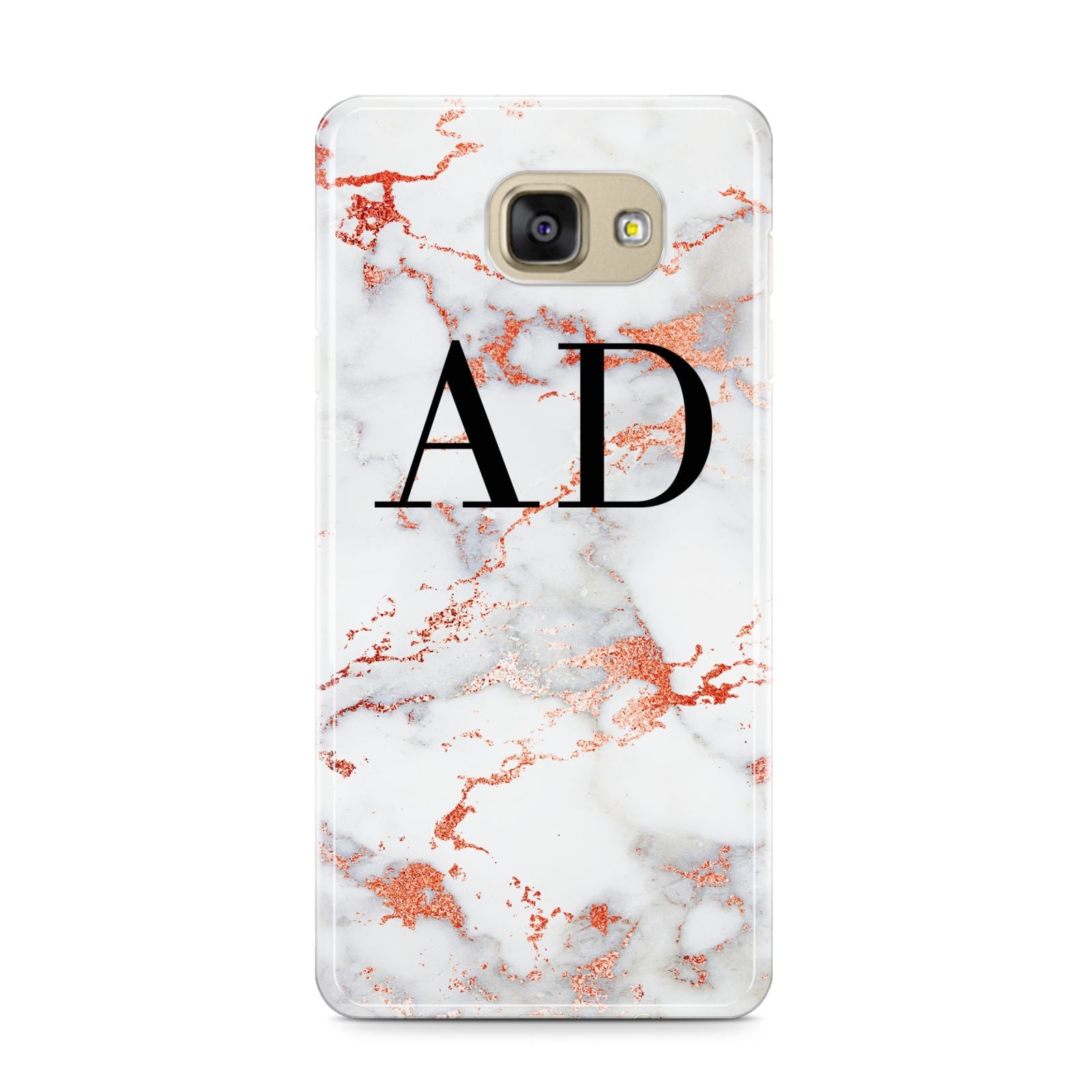Personalised Rose Gold Marble Initials Samsung Galaxy A9 2016 Case on gold phone