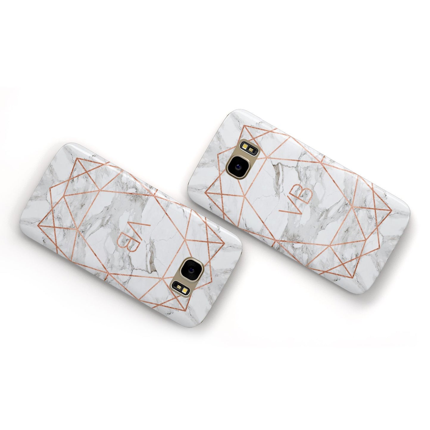 Personalised Rose Gold Marble Initials Samsung Galaxy Case Flat Overview