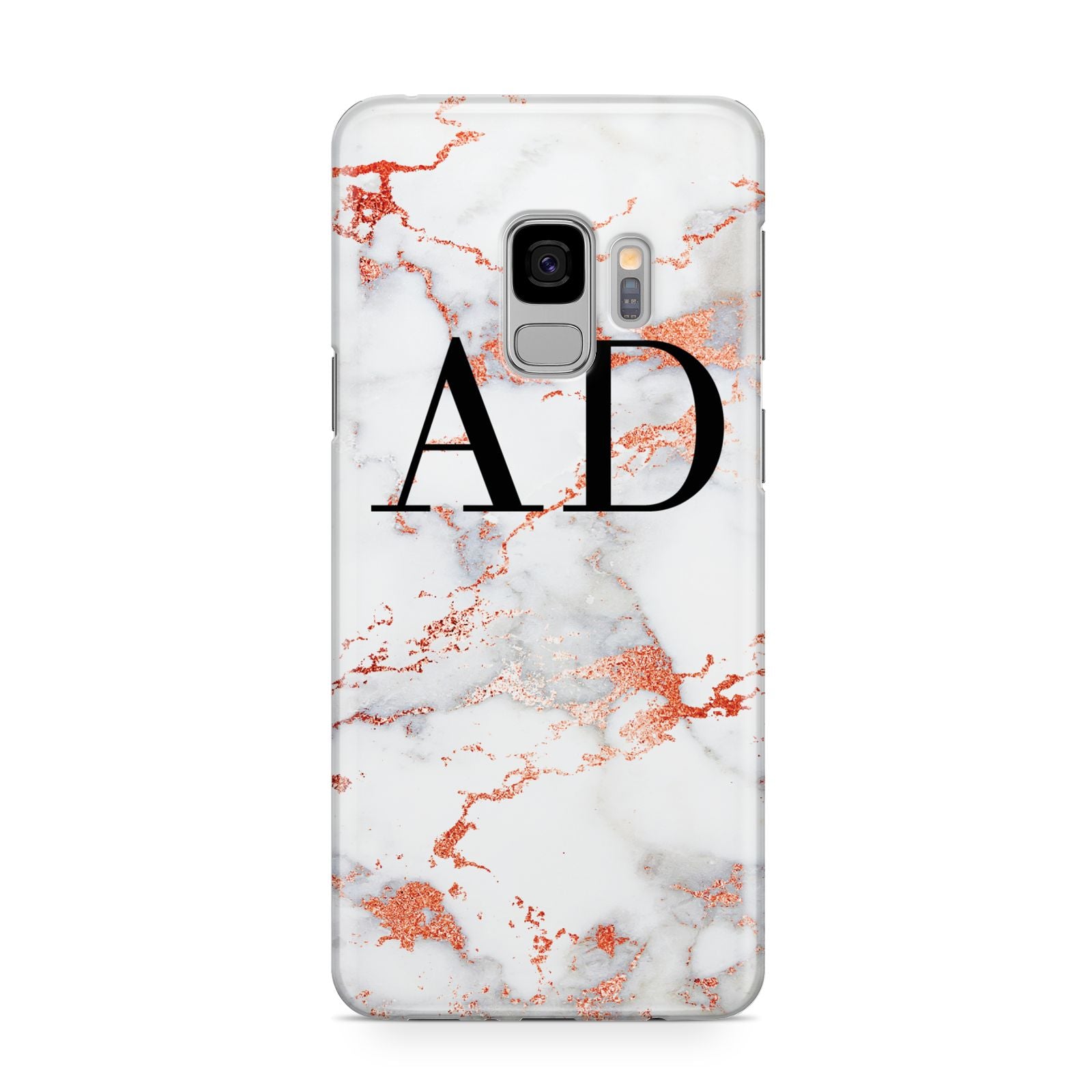 Personalised Rose Gold Marble Initials Samsung Galaxy S9 Case