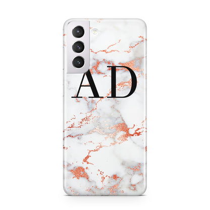 Personalised Rose Gold Marble Initials Samsung S21 Case