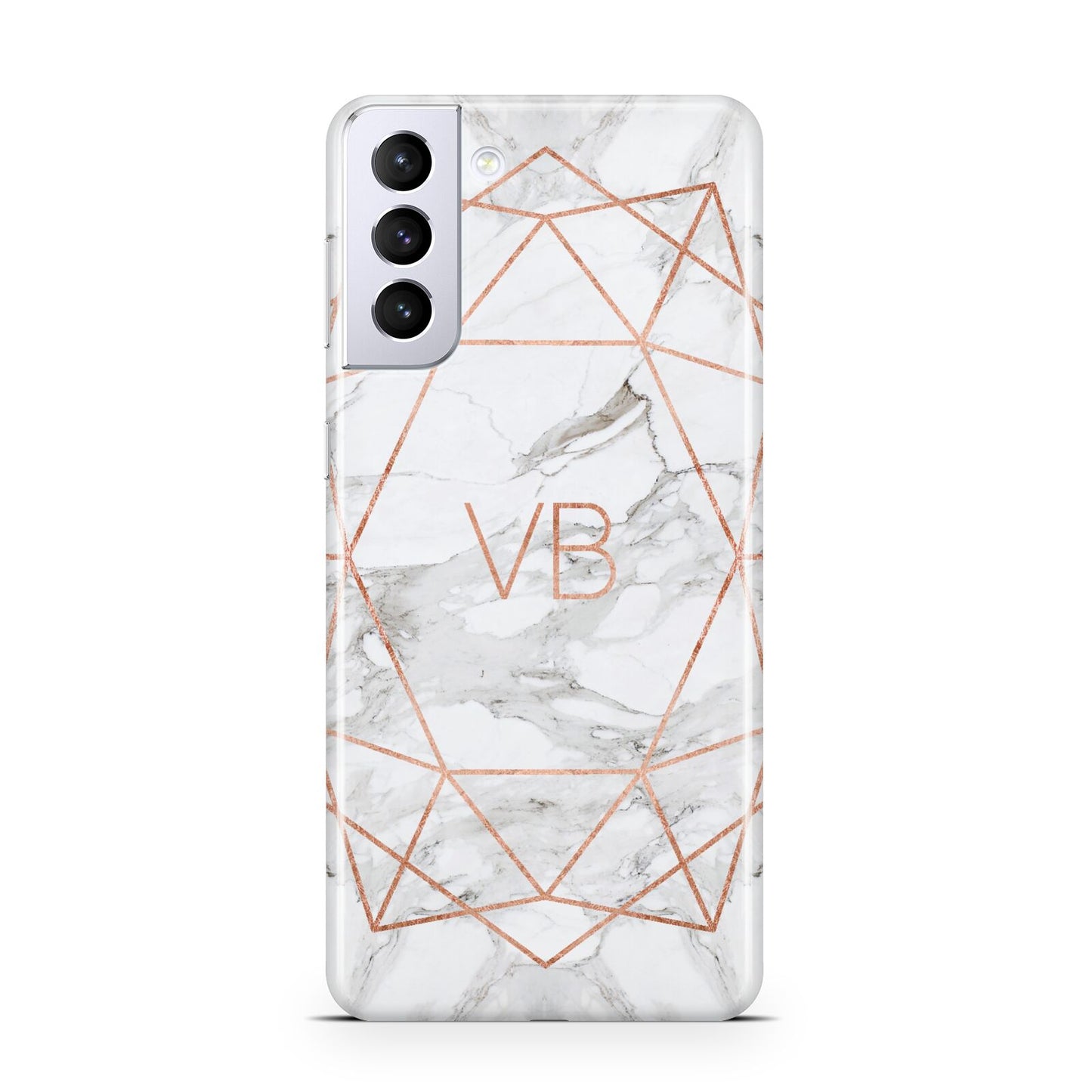 Personalised Rose Gold Marble Initials Samsung S21 Plus Case